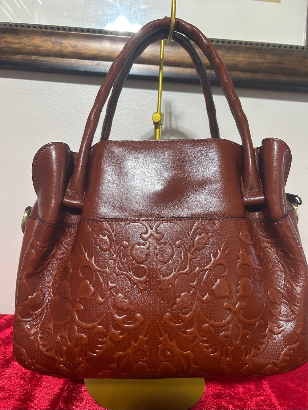 Patricia Nash Embossed Leather Satchel in Cognac Brown